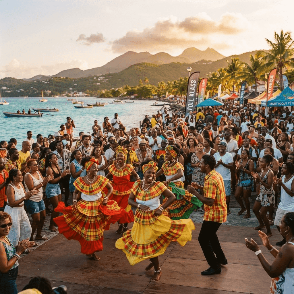 Festival culturel en plein air en Martinique au coucher du soleil